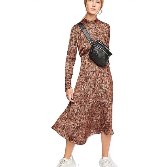 Free People Women's Loveless Animal Print Mock Neck Midi Dress Women's 2 - Picture 1 of 15